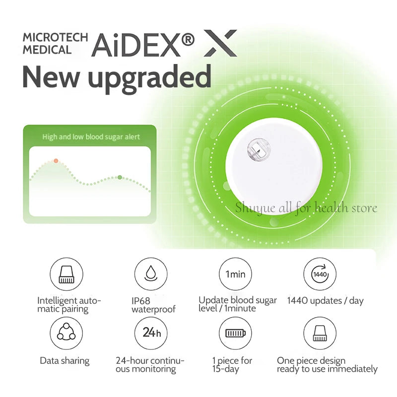AiDex 2nd CGMs No Blood Collection Glucometer Glucose Sensor Diabetes Management Real-time Self Sugar Testing Monitoring