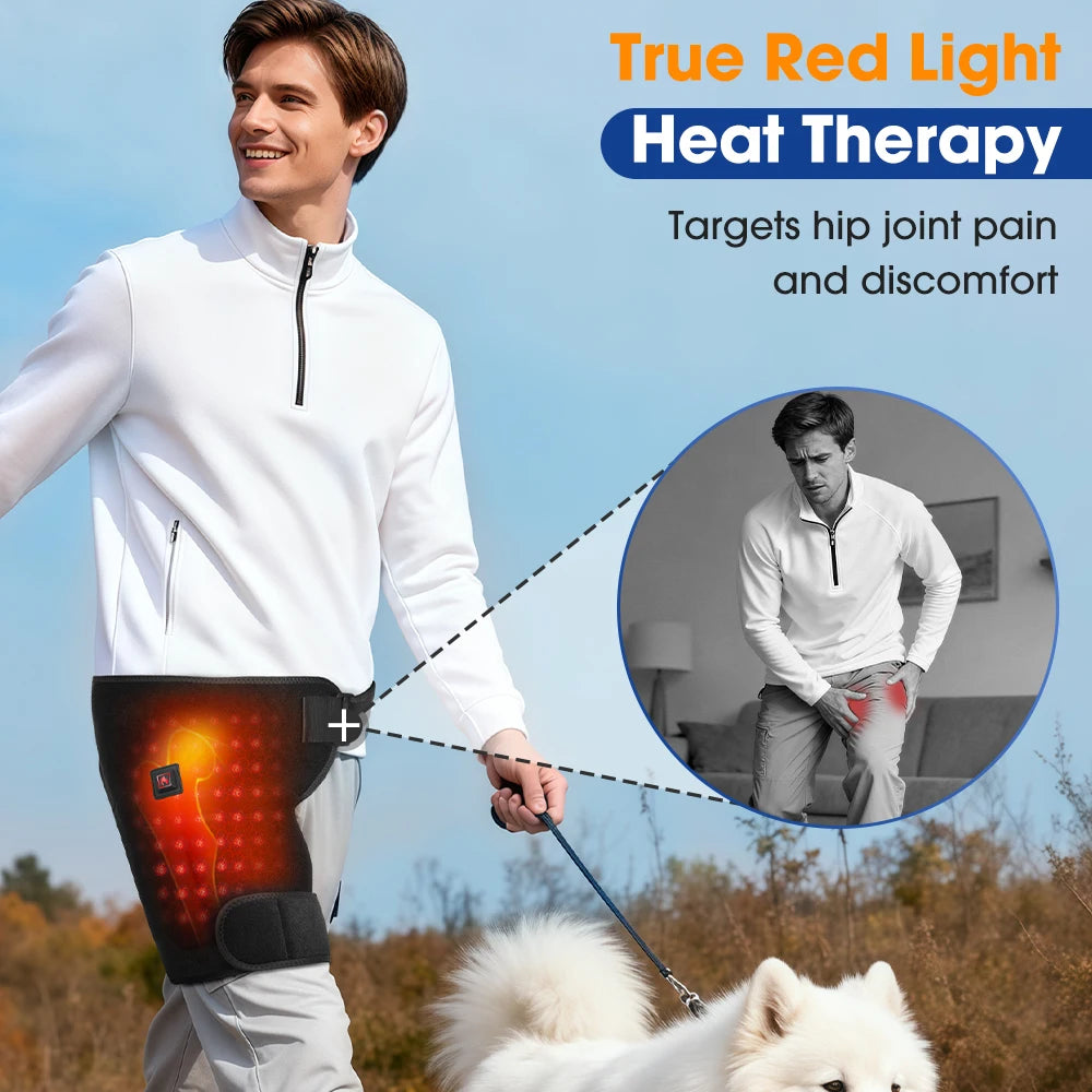 USB Charging Heated Hip Support Brace with 660nm Far Infrared 3 Adjustable Heating Levels Wrap Lower Back Hip Thighs Heating Pad