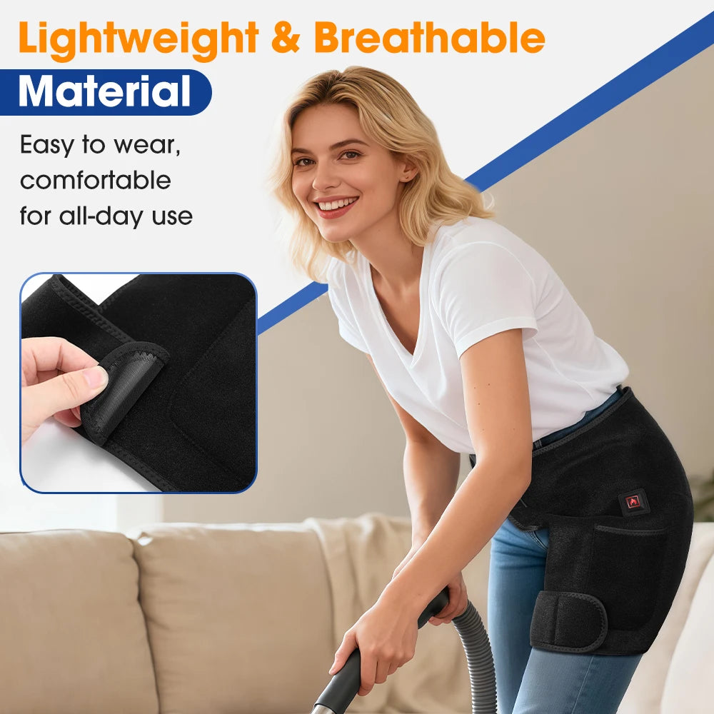 USB Charging Heated Hip Support Brace with 660nm Far Infrared 3 Adjustable Heating Levels Wrap Lower Back Hip Thighs Heating Pad