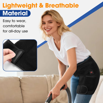 USB Charging Heated Hip Support Brace with 660nm Far Infrared 3 Adjustable Heating Levels Wrap Lower Back Hip Thighs Heating Pad