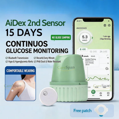 AiDex 2nd CGMs No Blood Collection Glucometer Glucose Sensor Diabetes Management Real-time Self Sugar Testing Monitoring