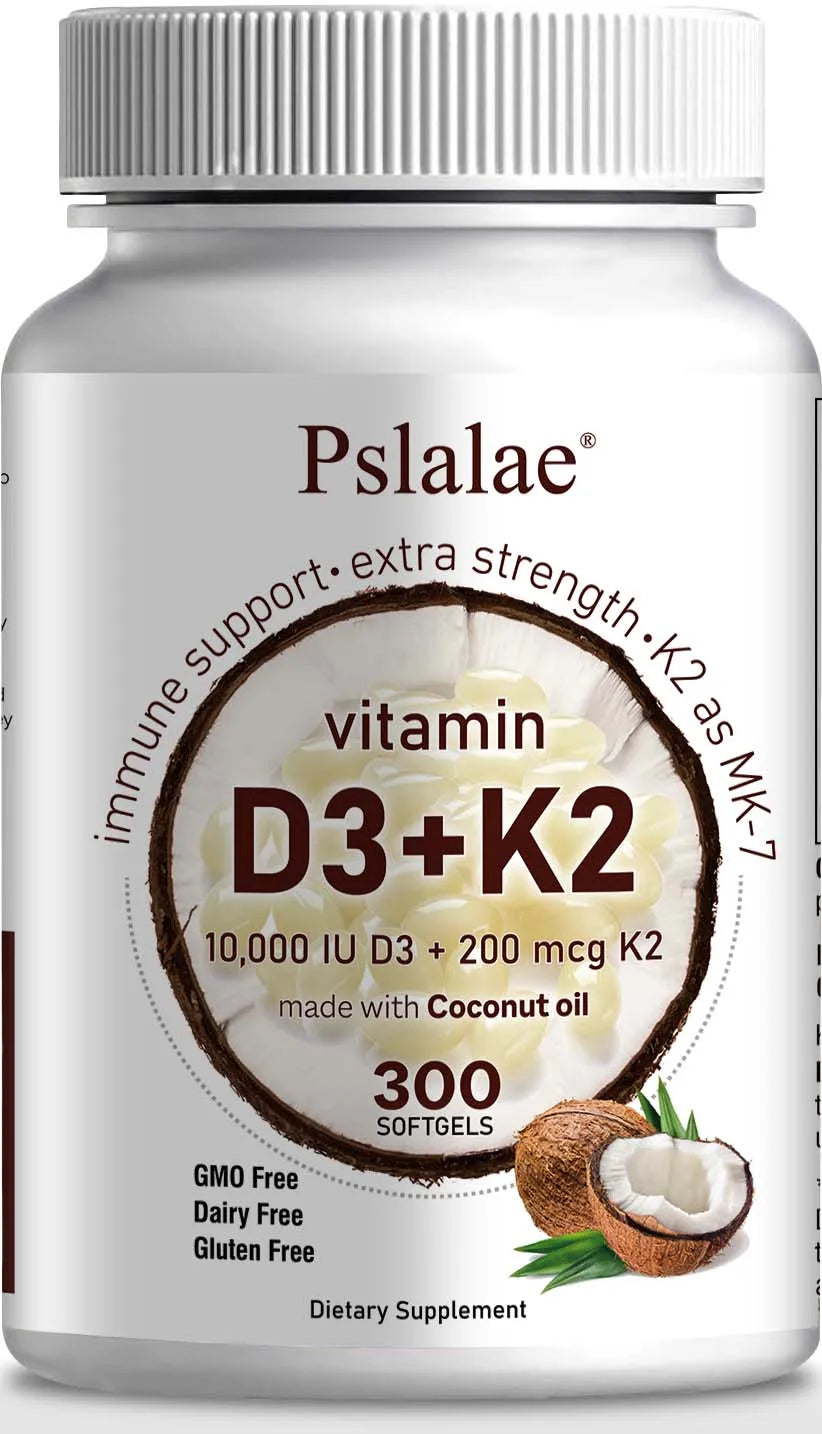 Vitamin D3 10000 IU & K2 200 Mcg - Coconut Oil Softgels - Supports Calcium Absorption, Bone, Immune and Heart Health